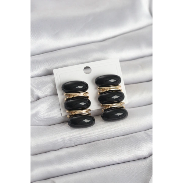 Siyah Vintage Model Gold Renk Kadın Küpe