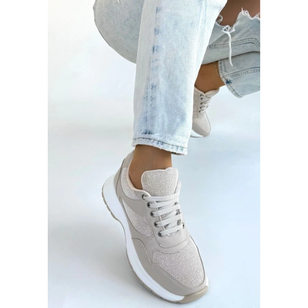 Slar Bej Cilt Bağcıklı Spor Ayakkabı