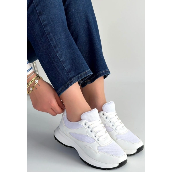 Slar Beyaz Cilt Spor Ayakkabı