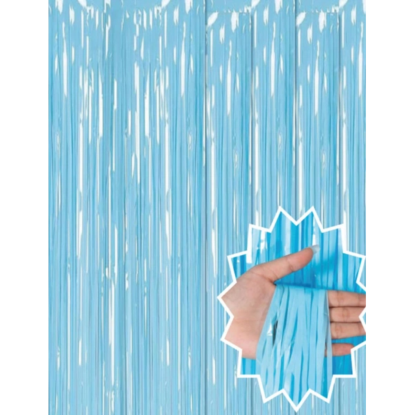 Soft Mavi Püsküllü Kapı Perdesi - Parti, Baby Shower, Sünnet Süsü, Cinsiyet Partisi 1x2 m