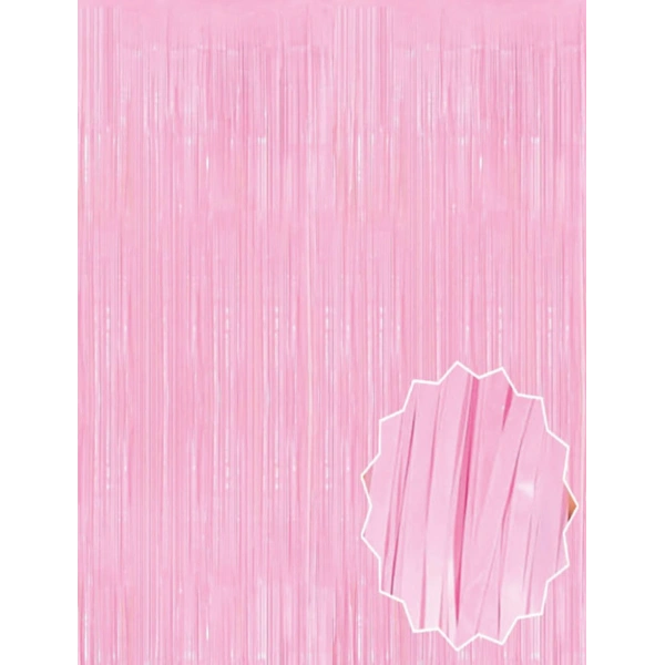 Soft Pembe Püsküllü Kapı Perdesi - Parti, Baby Shower, Cinsiyet Partisi 1x2 m