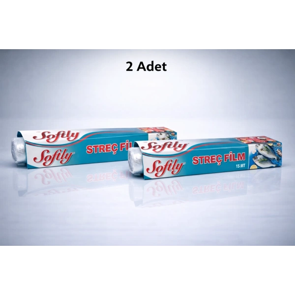 Softly Streç Film 15 Metre Gıda Streç Film Mutfak Streç Folyo Şeffaf Saklama Filmi 2 Adet
