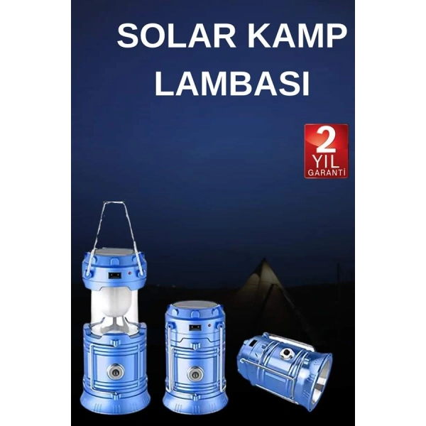 Solar Şarjlı Kamp Lambası Güneş Enerjili Kızaklı Kamp Feneri Çadır Feneri Led Işıldak