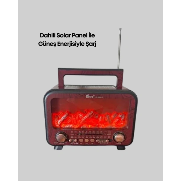 Solar Şarjlı Şömine Işıklı Bluetooth Hoparlör – Radyo, USB, TF Kart Destekli