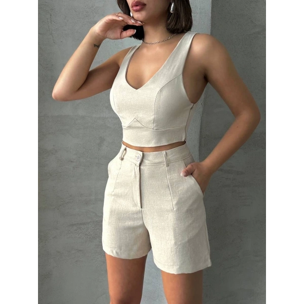 Şortlu keten takım s255014