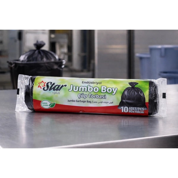 Star Plus Endüstriyel Jumbo Boy Çöp Torbası 80x110 cm 10 Adet Dayanıklı Sanayi Tipi Çöp Poşeti