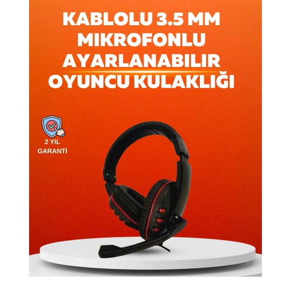 Stereo Kırmızı  Kulaklığı Yumuşak Pedli Mikrofonlu