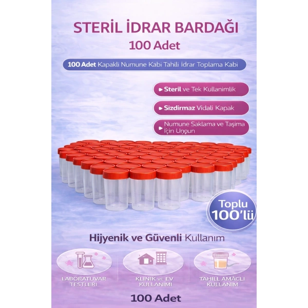 Steril İdrar Kabı Kapasiteli Numune Toplama Kabı 100 Adet