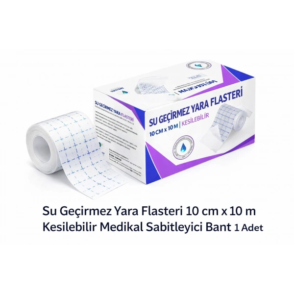 Su Geçirmez Yara Flasteri 10 cm x 10 m Kesilebilir Medikal Sabitleyici Bant 1 Adet