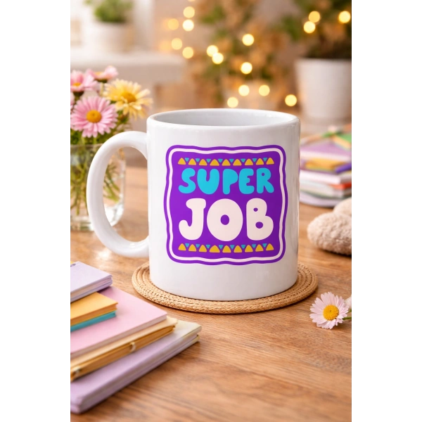 Super Job HARİKA İŞ ÇIKARDIN Yazılı Porselen Kupa MODEL 148 – Motivasyon Kupası – Başarı Tebrik Hediyesi – Ofis & Ev İçin Moral Veren Kahve Kupası