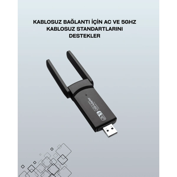 Tak-Çalıştır Özellikli Çift Bant WiFi Adaptör – 1200 Mbps