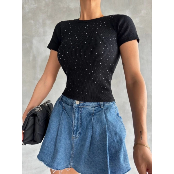 Taş baskılı kaş korse bluz