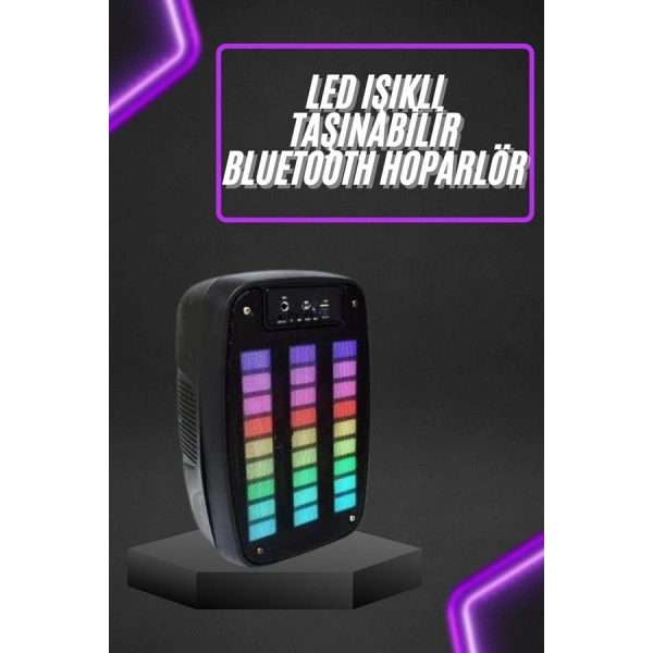 Taşınabilir 6.5 inç LED Bluetooth Kareoke Hoparlör RGB Işıklı Radyolu