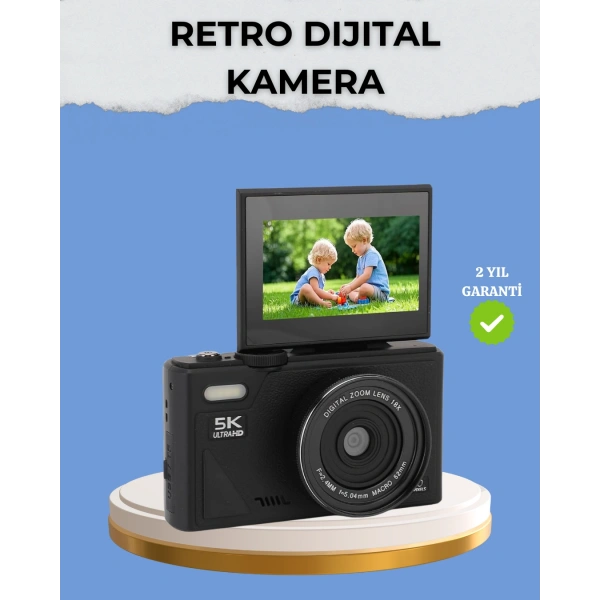 Taşınabilir Dijital Kamera 5K 75MP Stabilizasyonlu 18x Zoom Otofokus