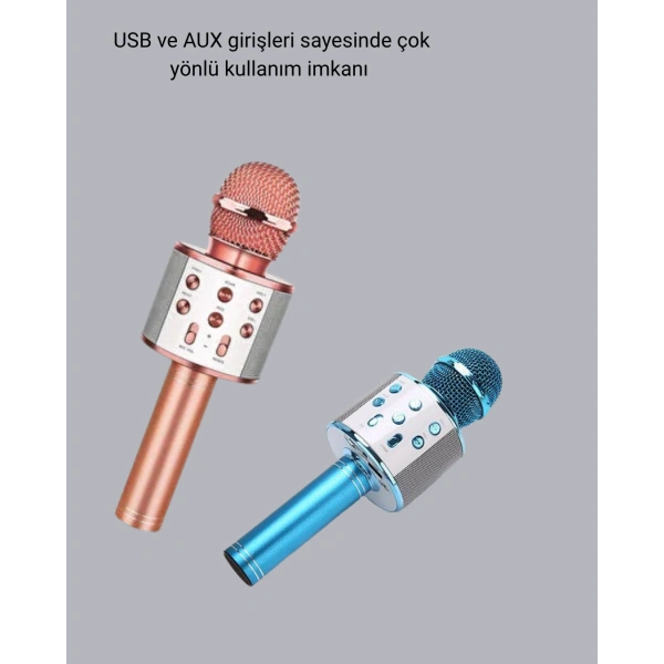 Taşınabilir Karaoke Mikrofon – Bluetooth, USB ve AUX Girişli