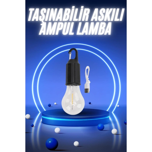 Taşınabilir Şarjlı Led Ampul Askılı Lamba Kamp Bahçe Lambası