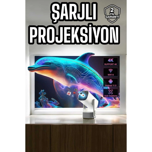 Taşınabilir Sinema Oyun Projektörü Akıllı Projeksiyon Android 11