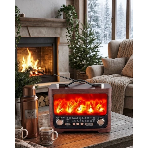 Taşınabilir Şömine Efektli Bluetooth Hoparlör FM Radyo LED Işıklı Müzik Çalar