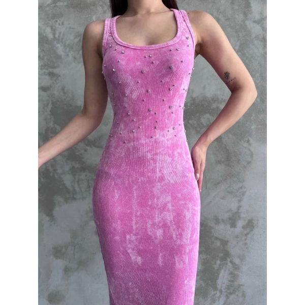 Taşlı askılı elbise