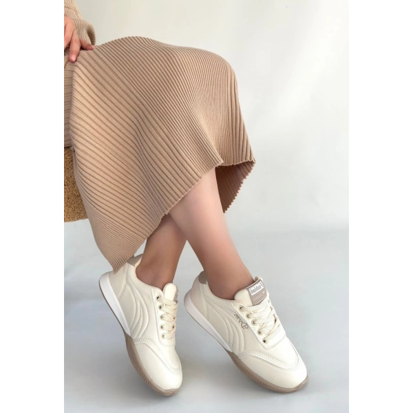 Tawen Bej Cilt Bağcıklı Spor Ayakkabı