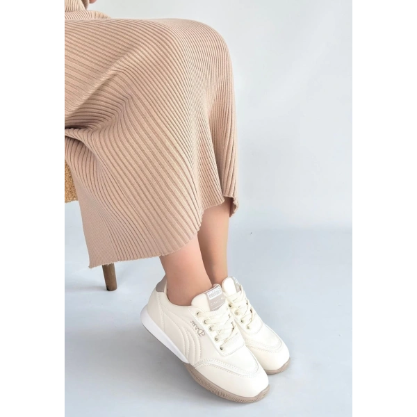 Tawen Bej Cilt Bağcıklı Spor Ayakkabı