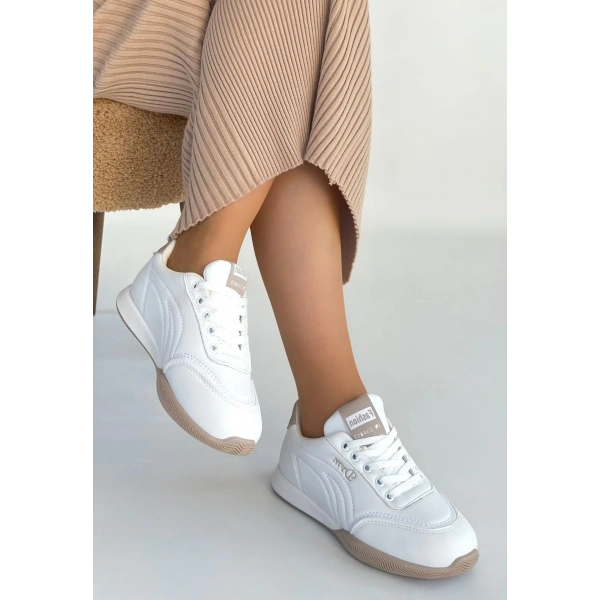 Tawen Beyaz Cilt Bağcıklı Spor Ayakkabı