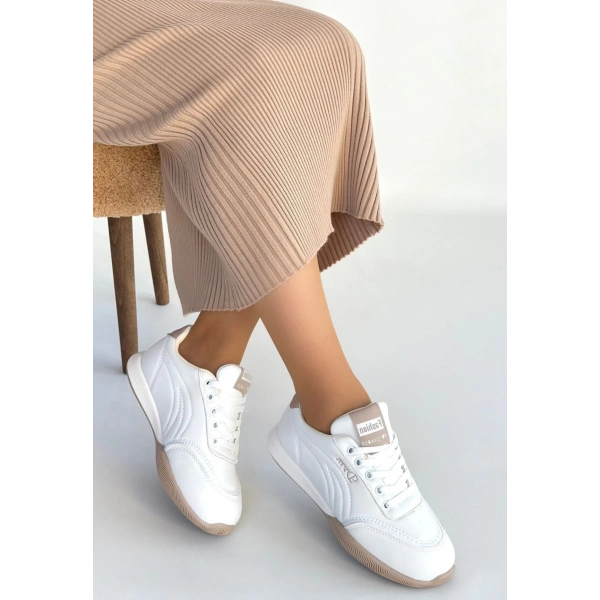 Tawen Beyaz Cilt Bağcıklı Spor Ayakkabı