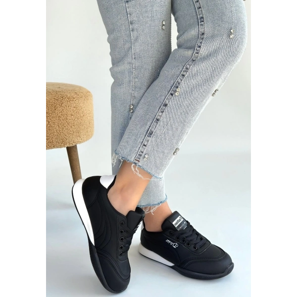 Tawen Siyah Cilt Bağcıklı Spor Ayakkabı