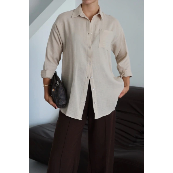 Tek cepli müslin gömlek bej pt