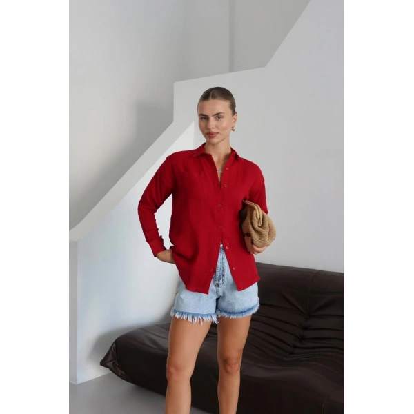 Tek cepli müslin gömlek bordo pt