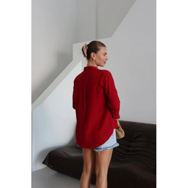 Tek cepli müslin gömlek bordo pt