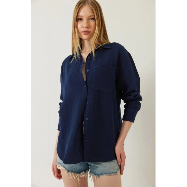 Tek cepli müslin gömlek lacivert pt