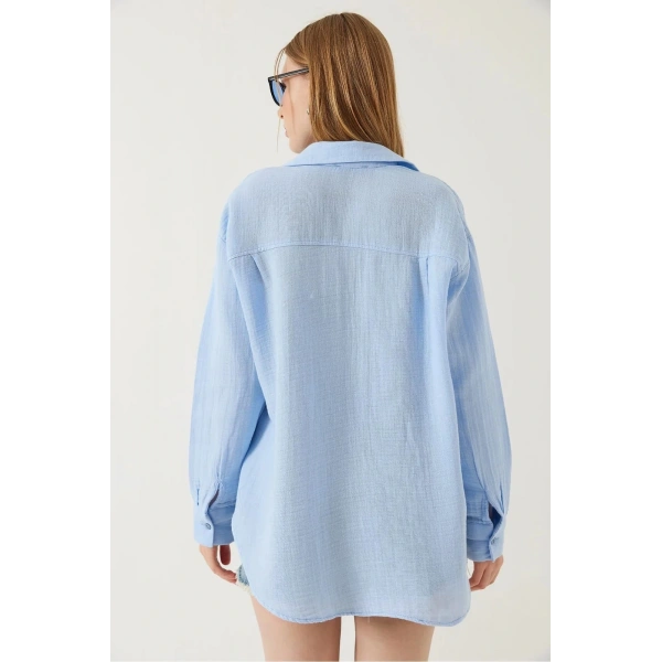 Tek cepli müslin gömlek mavi pt