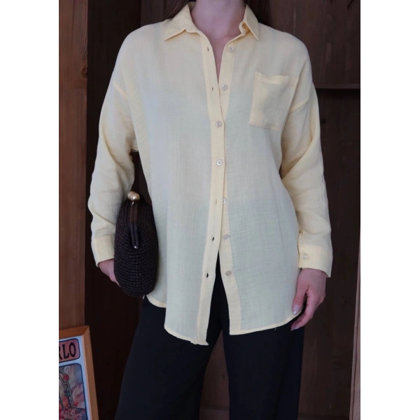 Tek cepli müslin gömlek sarı