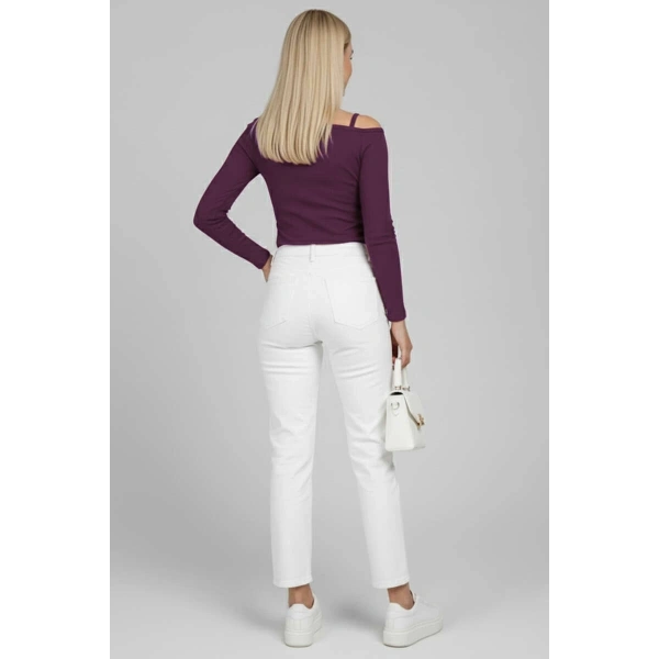 Tek Omuz İpli Bluz Mürdüm T4328