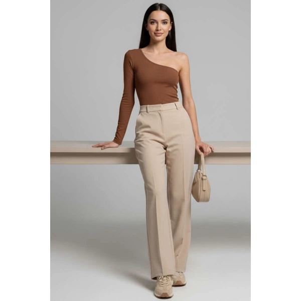 Tek Omuzlu Basic Bluz kahve T4275