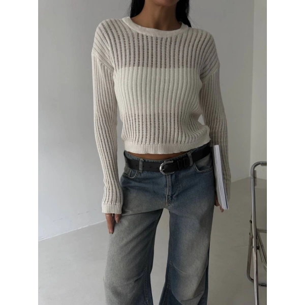 Triko transparent bluz beyaz