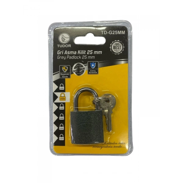 Tudor 25 mm Kısa Gri Asma Kilit