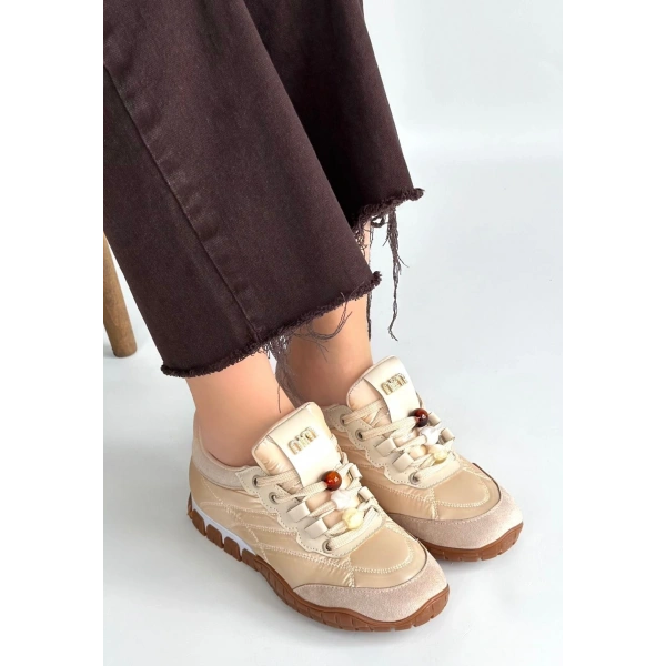 Tues Bej Nubuk Bağcıklı Spor Ayakkabı