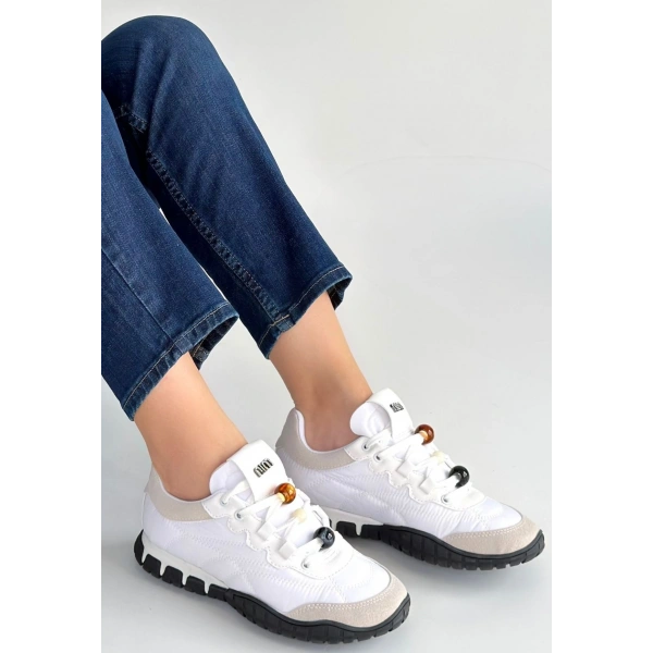 Tues Beyaz Nubuk Bağcıklı Spor Ayakkabı