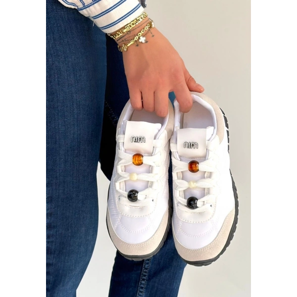 Tues Beyaz Nubuk Bağcıklı Spor Ayakkabı