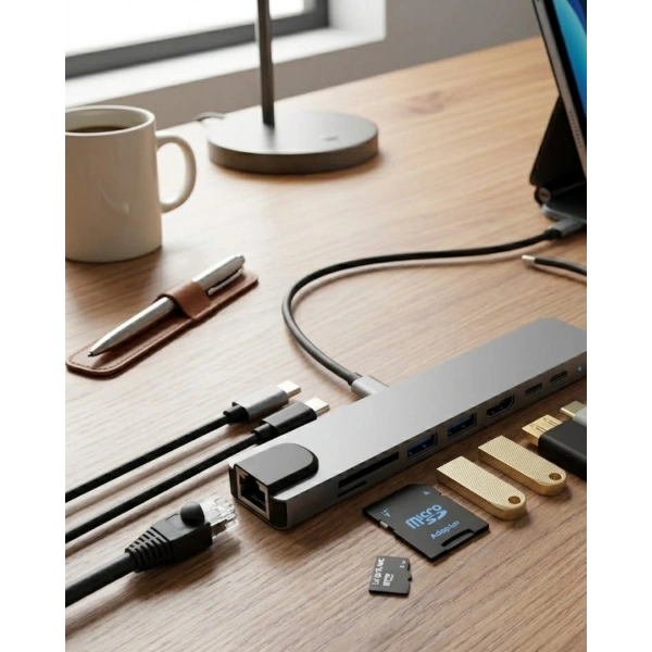 Type C Çoklu Port Hub 8 Port USB HDMI SD Kart Ethernet Adaptör