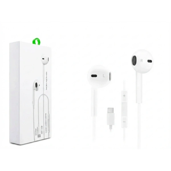 Type-C Mikrofonlu Kablolu Kulaklık - Ses Kontrol Tuşlu Beyaz (Tüm Type-C Cihazlarla Uyumlu)