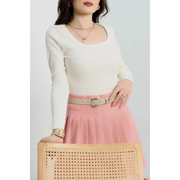 U yaka kaşkorse bluz beyaz A132