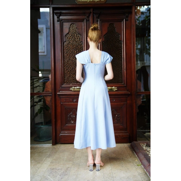 U yaka prenses elbise mavi s255101