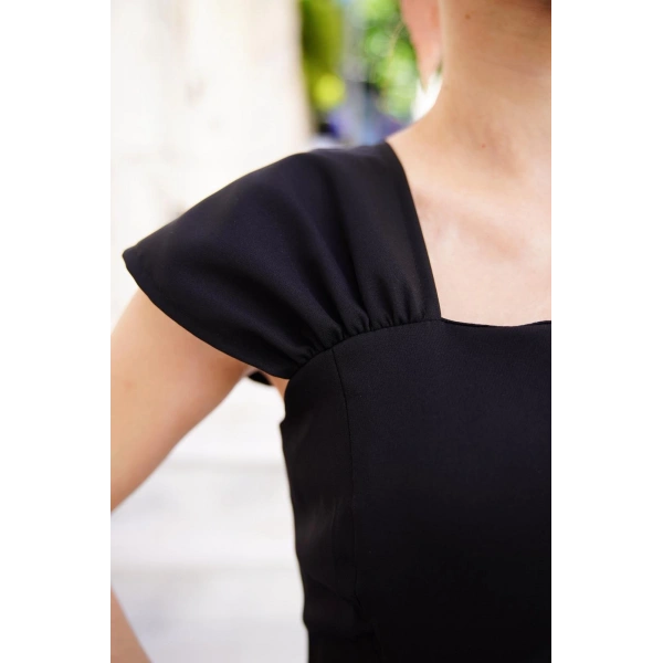 U yaka prenses elbise siyah s255101