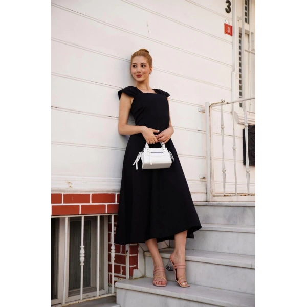 U yaka prenses elbise siyah s255101