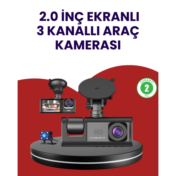 Üç Kameralı Araç Kamerası | Full HD 1080P Ön + HD İç/Arka
