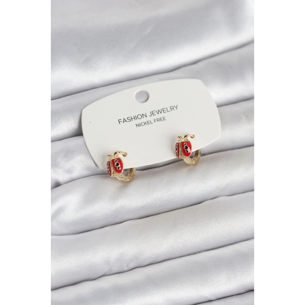 Uğur Böceği Model Gold Renk Pirinç Çocuk Küpe