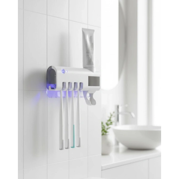 UV Sterilizasyonlu Duvara Monte Otomatik Diş Fırçası Tutucu